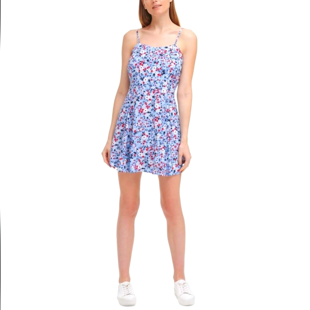 On Sale! CALVIN KLEIN Women's Dress Mini Skater Blue Floral Print Size Medium